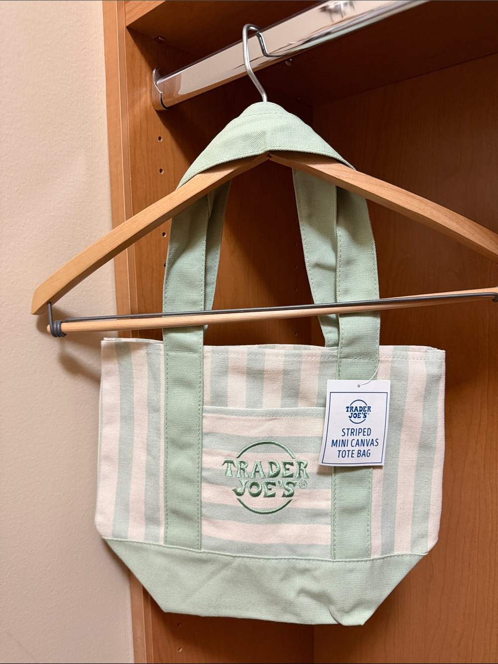 Mint Green Striped Canvas Tote